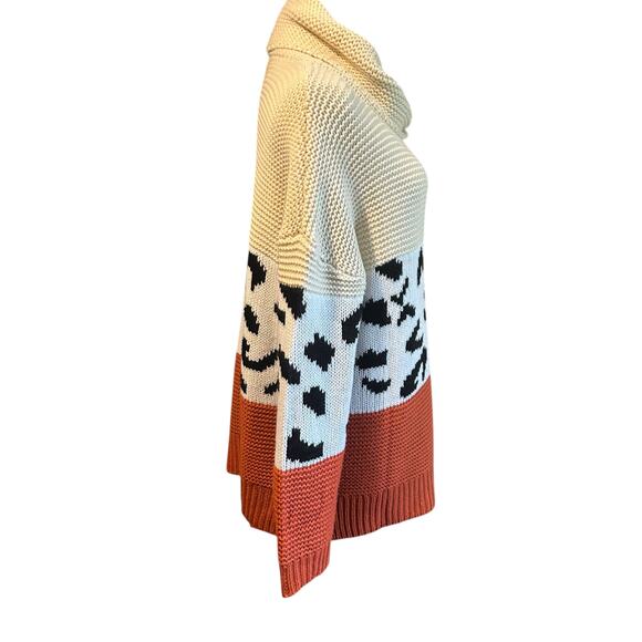 Sweater Cowl Neck SZ LG Multi Knit and Colors Cheetah Chunky Eclectic Aralyn Rae - Picture 7 of 9
